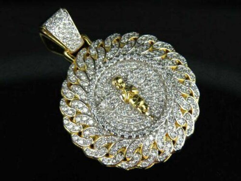 Hip Hop Pendant — Huge Bling Pendant, White Gold Finish, 925 Sterling Silver
