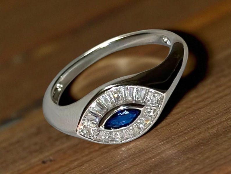Bridal Ring Set — Evil Eye Baguette Marquise