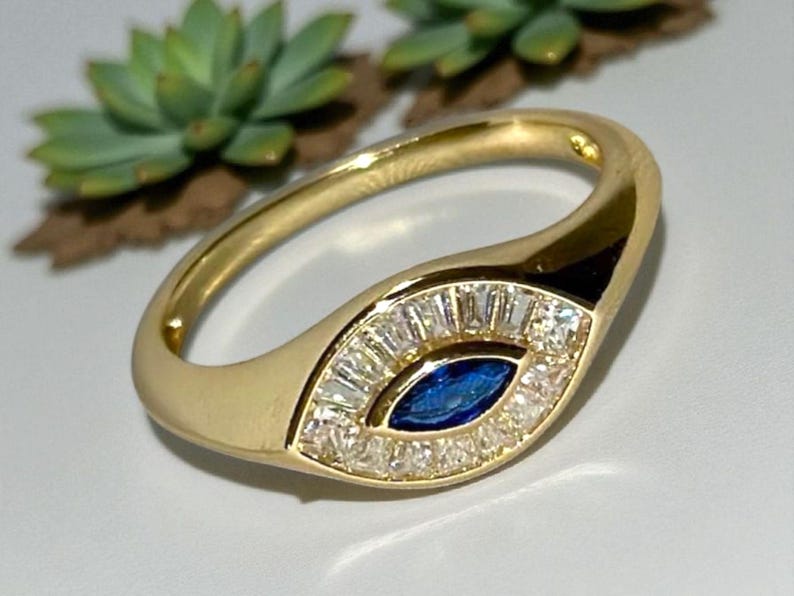 Bridal Ring Set — Evil Eye Baguette Marquise