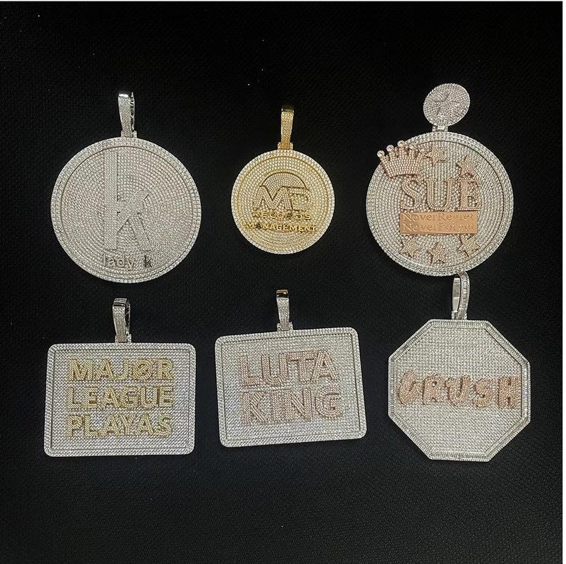 Hip Hop Pendant — Big Custom Letter Name Rapper Charm, Yellow Gold Finish, 925 Sterling Silver