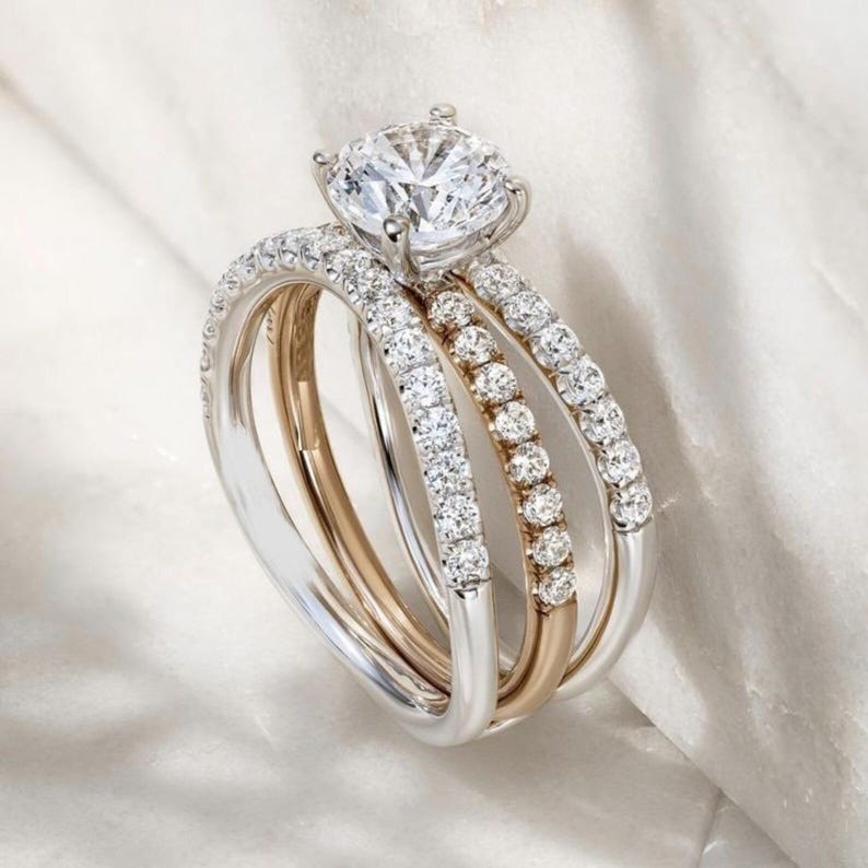 Bridal Ring Set — Oval Cut Moissanite Two Tone, Yellow Gold Finish, 925 Sterling Silver (2-Piece)