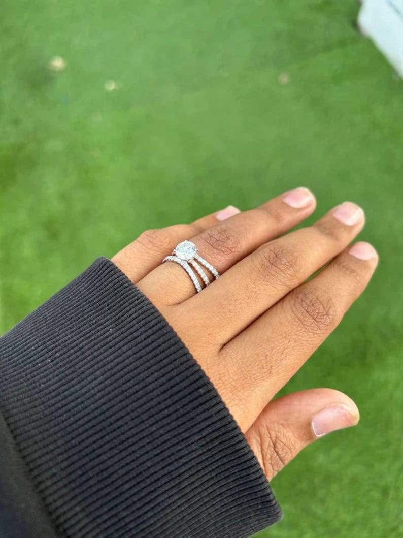 Bridal Ring Set — Oval Cut Moissanite Two Tone, Yellow Gold Finish, 925 Sterling Silver (2-Piece)