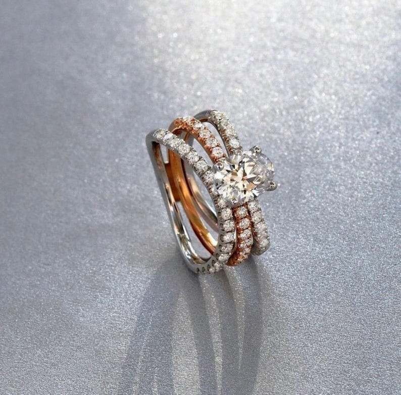 Bridal Ring Set — Oval Cut Moissanite Two Tone, Yellow Gold Finish, 925 Sterling Silver (2-Piece)