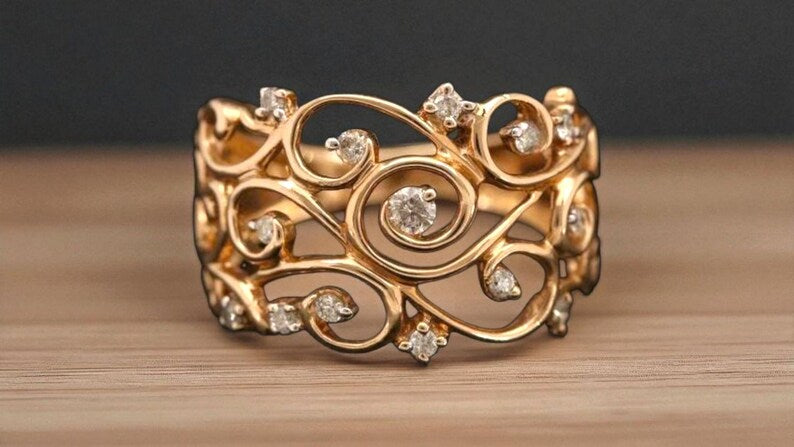 Bridal Ring Set — Ivy Nature-Inspired Round Cut CZ, Rose Gold Finish, 925 Sterling Silver (2-Piece)
