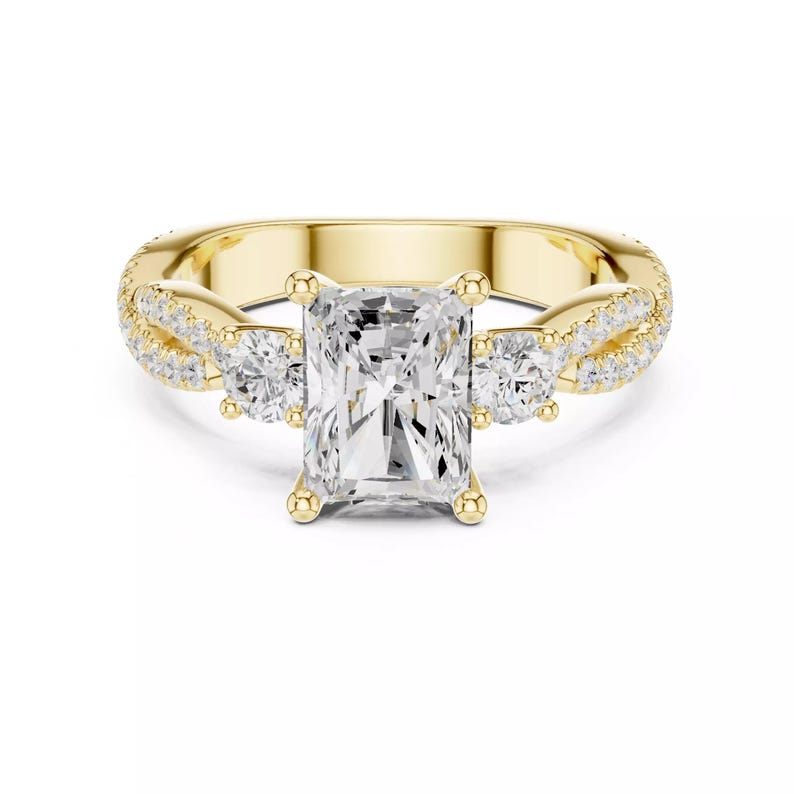 Bridal Ring Set — Solitaire with Accent Moissanite, Yellow Gold Finish, 925 Sterling Silver (2-Piece)