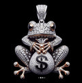 Hip Hop Pendant — Money Bag Frog Charm, Yellow Gold Finish, 925 Sterling Silver
