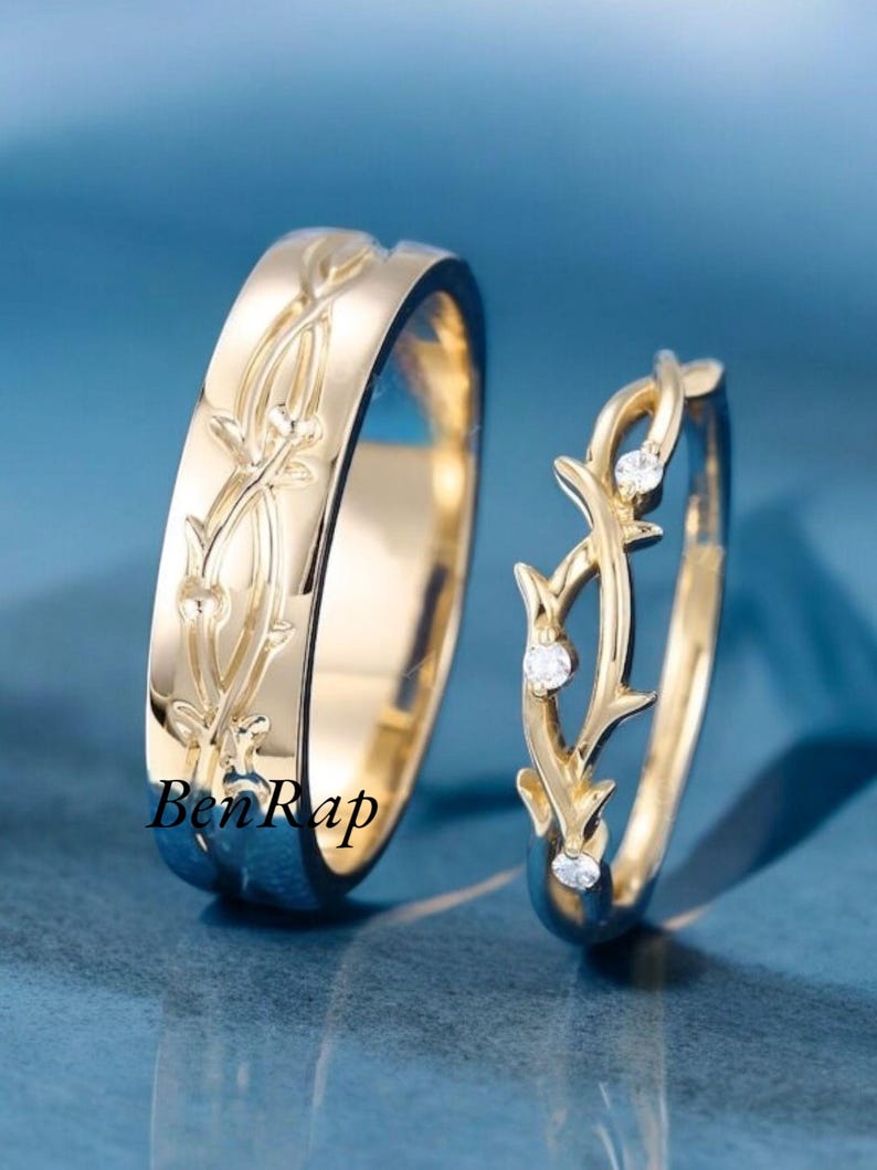 Bridal Trio Ring Set — Twig Design, Gold Finish, 925 Sterling Silver (3-Piece) - view 2