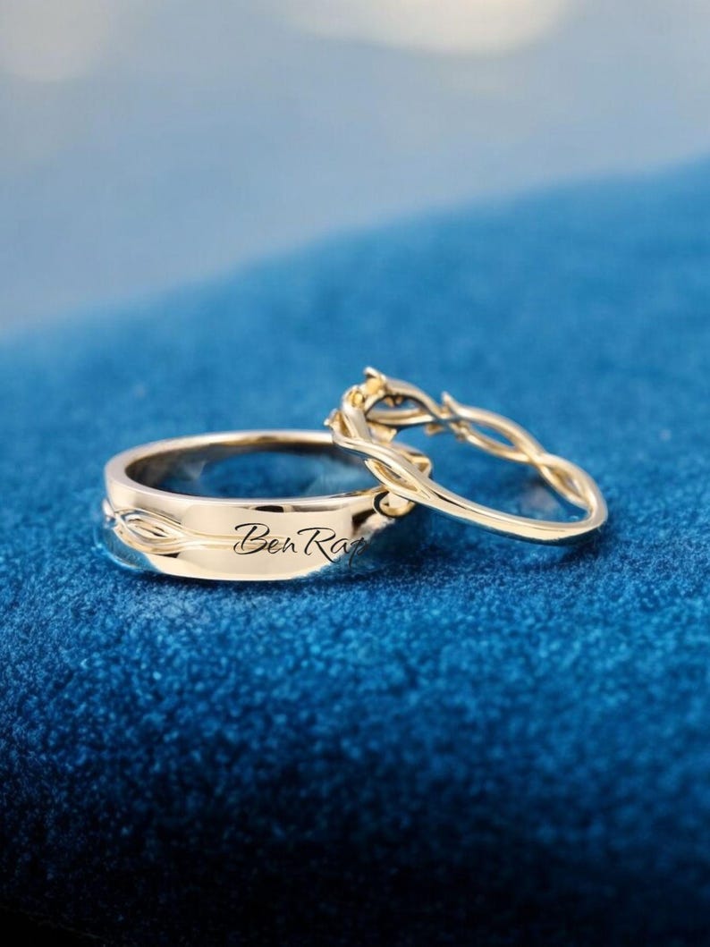 Bridal Trio Ring Set — Twig Design, Gold Finish, 925 Sterling Silver (3-Piece) - view 4