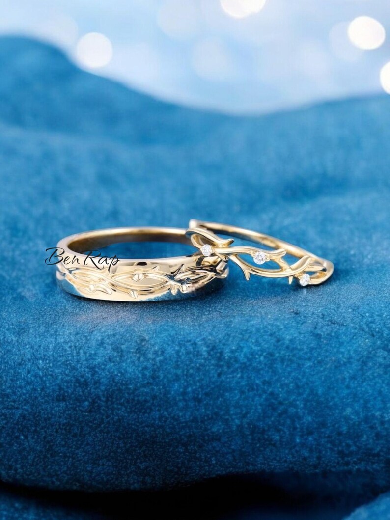 Bridal Trio Ring Set — Twig Design, Gold Finish, 925 Sterling Silver (3-Piece) - view 5