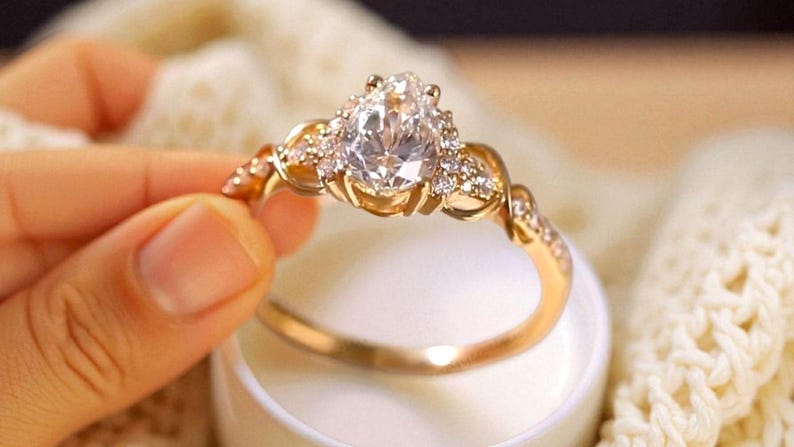 Bridal Ring Set — 2 Ct Pear Cut Nature-Inspired Floral Moissanite, Yellow Gold Finish, 925 Sterling Silver (2-Piece)