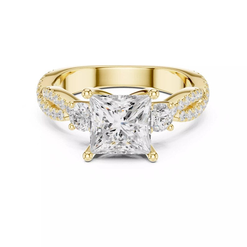 Bridal Ring Set — Solitaire with Accent Moissanite, Yellow Gold Finish, 925 Sterling Silver (2-Piece)