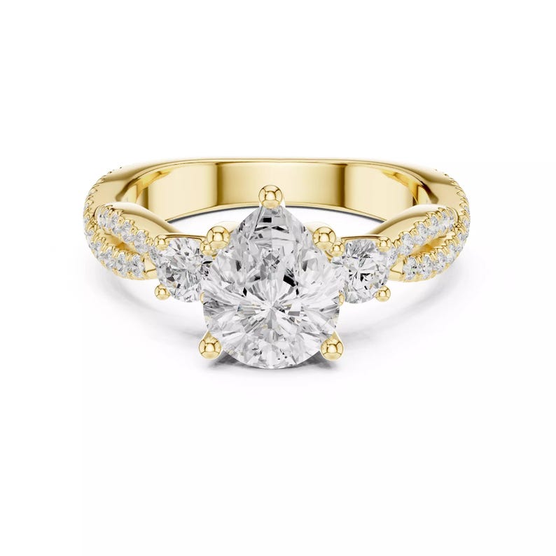 Bridal Ring Set — Solitaire with Accent Moissanite, Yellow Gold Finish, 925 Sterling Silver (2-Piece)