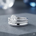 Unique Oval Diamond Bridal Set | 14K Gold Plated Patriotic Hidden Halo Ring | Double Pavé Engagement Wedding Band For Women | Ladies Gift