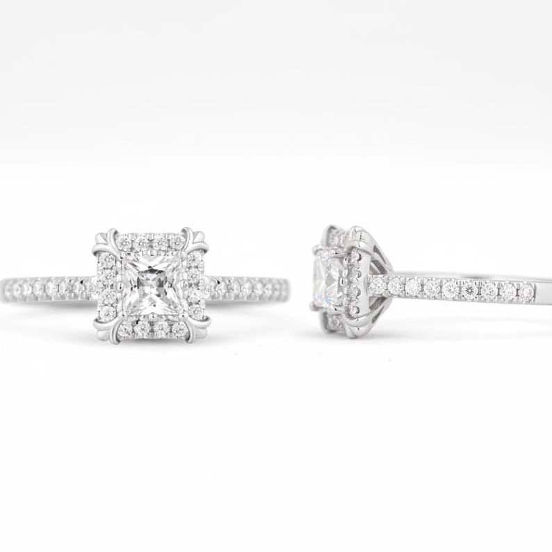 Bridal Ring Set — Round Halo Moissanite