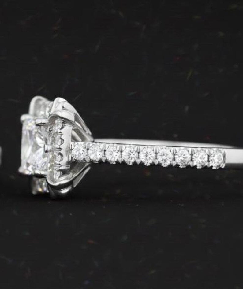 Bridal Ring Set — Round Halo Moissanite