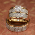 Bridal Trio Ring Set — Princess Cut Simulated Diamond, Yellow Gold Finish, 925 Sterling Silver (3-Piece) - view 1