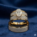 Bridal Trio Ring Set — Oval Cut Diamond, Yellow Gold Finish - view 1