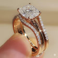 Bridal Ring Set — Art Deco Princess Cut Moissanite, Rose Gold Finish, 925 Sterling Silver (2-Piece)