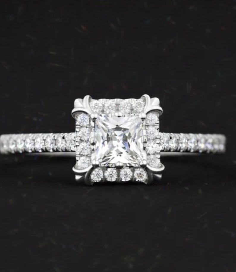 Bridal Ring Set — Round Halo Moissanite