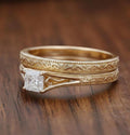 Bridal Ring Set — Princess Moissanite Filigree, Yellow Gold Finish, 925 Sterling Silver (2-Piece)
