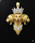 Hip Hop Pendant — Crowned Three-Head Leopard, Rose Gold Finish, 925 Sterling Silver