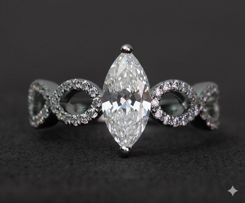 Bridal Ring Set — Marquise Tiara Moissanite