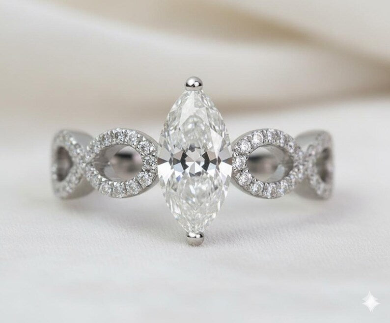 Bridal Ring Set — Marquise Tiara Moissanite