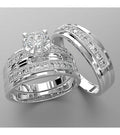 Bridal Trio Ring Set — CZ Diamond, White Gold Finish, 925 Sterling Silver (3-Piece) - view 1