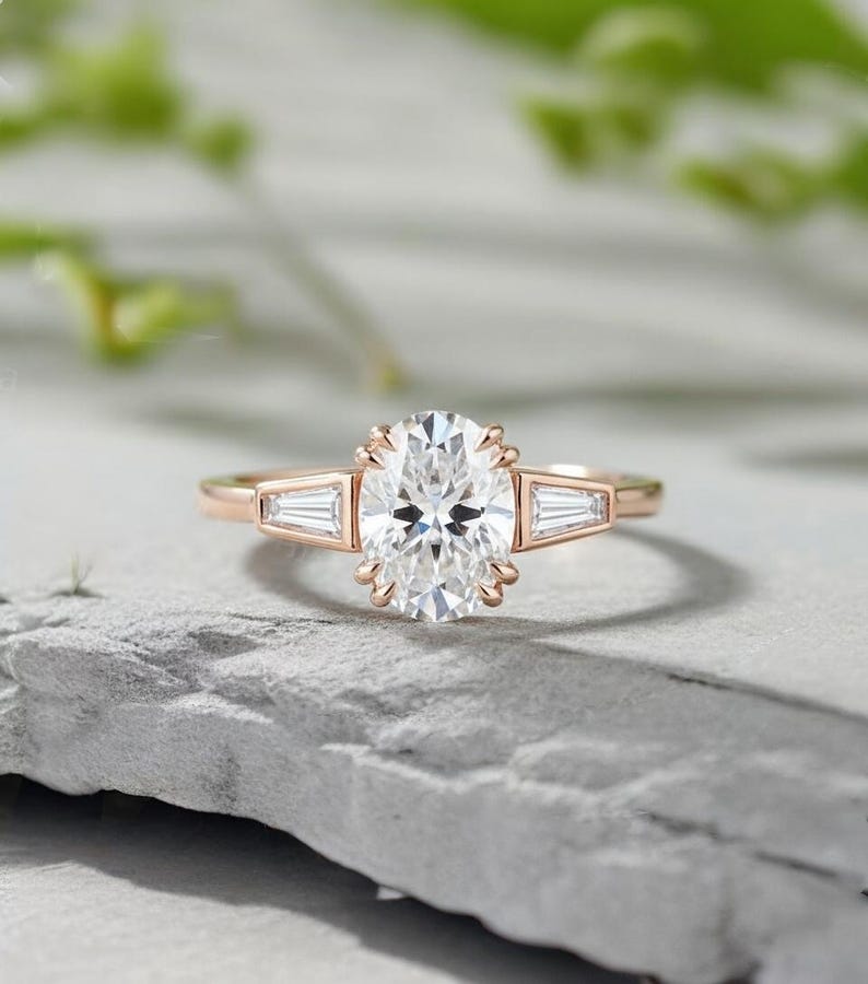 Bridal Ring Set — Oval Three Stone Moissanite