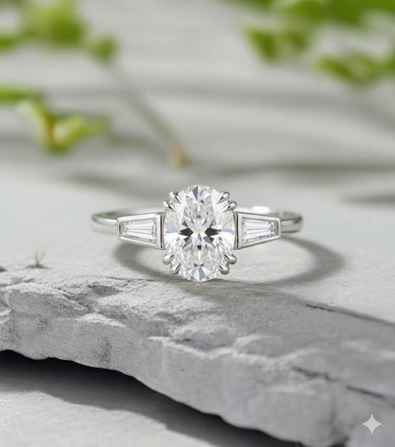 Bridal Ring Set — Oval Three Stone Moissanite