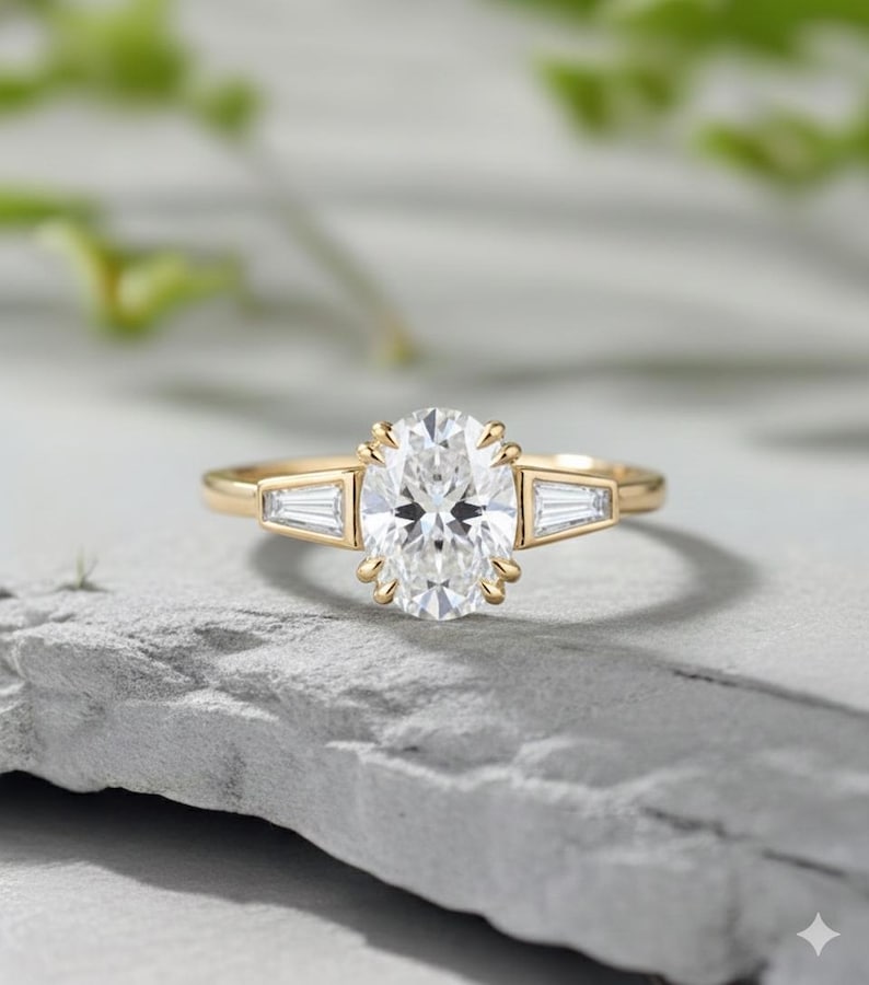 Bridal Ring Set — Oval Three Stone Moissanite