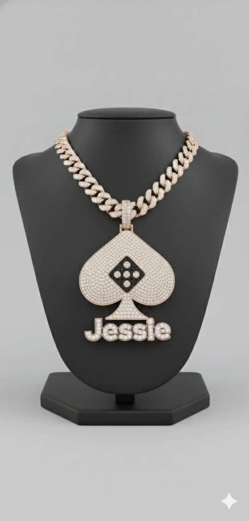 Hip Hop Pendant — Custom Name with Club Suit Accent, Yellow Gold Finish, 925 Sterling Silver