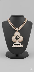 Hip Hop Pendant — Custom Name with Club Suit Accent, Yellow Gold Finish, 925 Sterling Silver