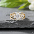 Bridal Ring Set — Oval Flower Cluster Moissanite