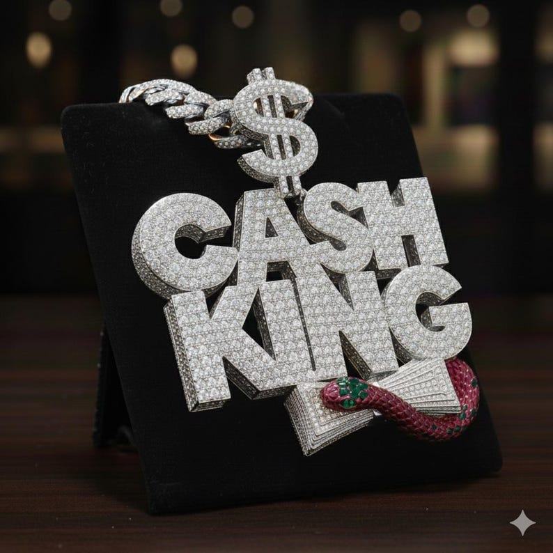 Hip Hop Pendant — Cash King Medallion, Yellow Gold Finish, 925 Sterling Silver