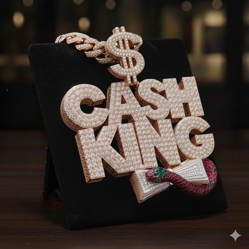 Hip Hop Pendant — Cash King Medallion, Yellow Gold Finish, 925 Sterling Silver