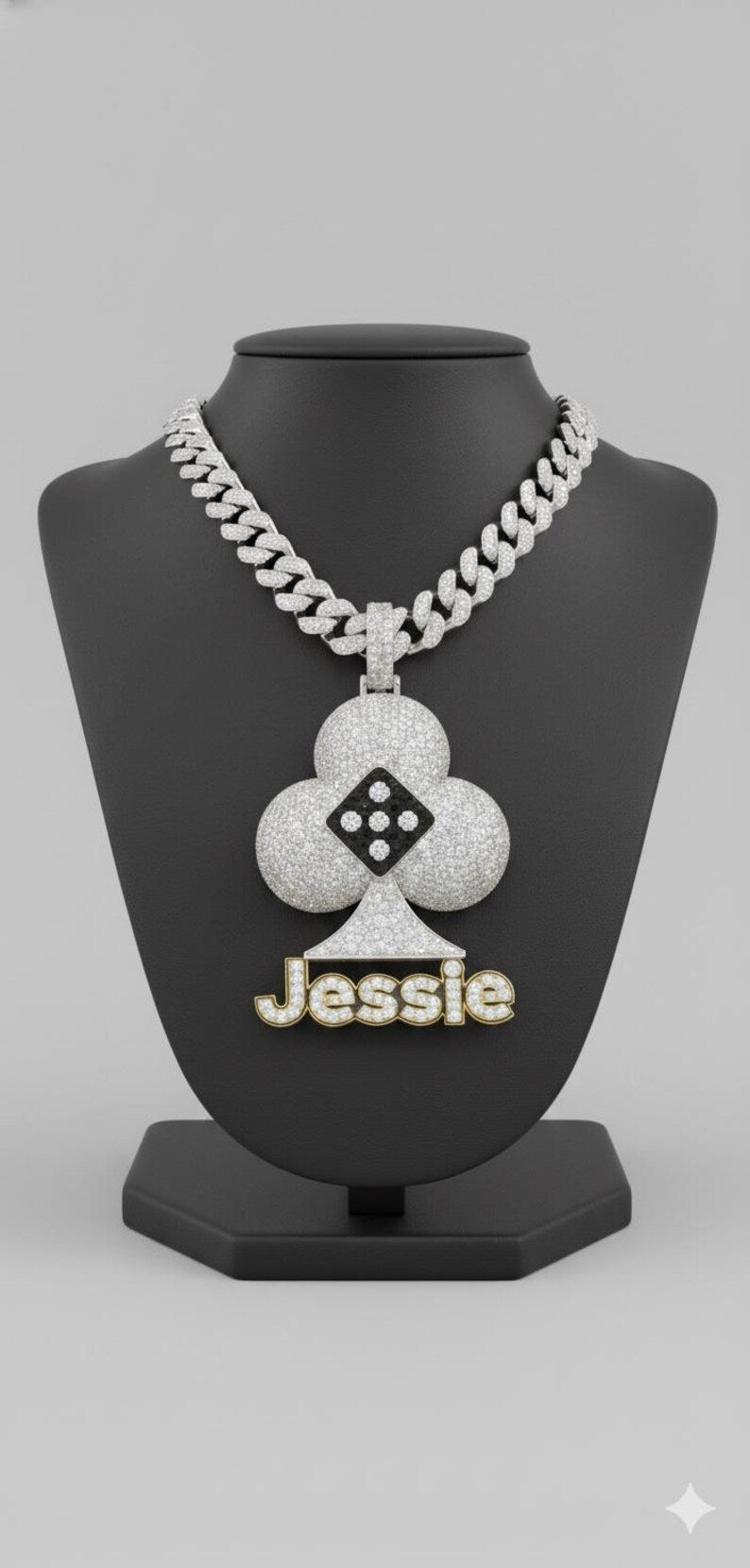 Hip Hop Pendant — Custom Name with Club Suit Accent, Yellow Gold Finish, 925 Sterling Silver