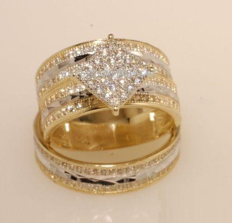 Bridal Trio Ring Set - Diamond, Two-Tone Gold Finish - view 3