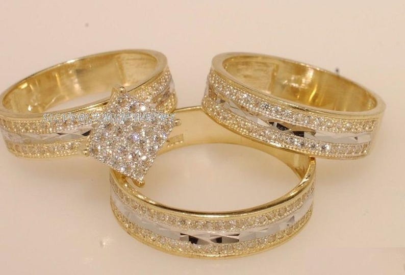 Bridal Trio Ring Set - Diamond, Two-Tone Gold Finish - view 2