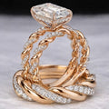 Bridal Trio Ring Set - Emerald Cut Diamond, Rose Gold Finish - view 1