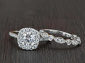 Moissanite Cushion Cut Sterling Silver Engagement Ring Set, Bridal Jewelry