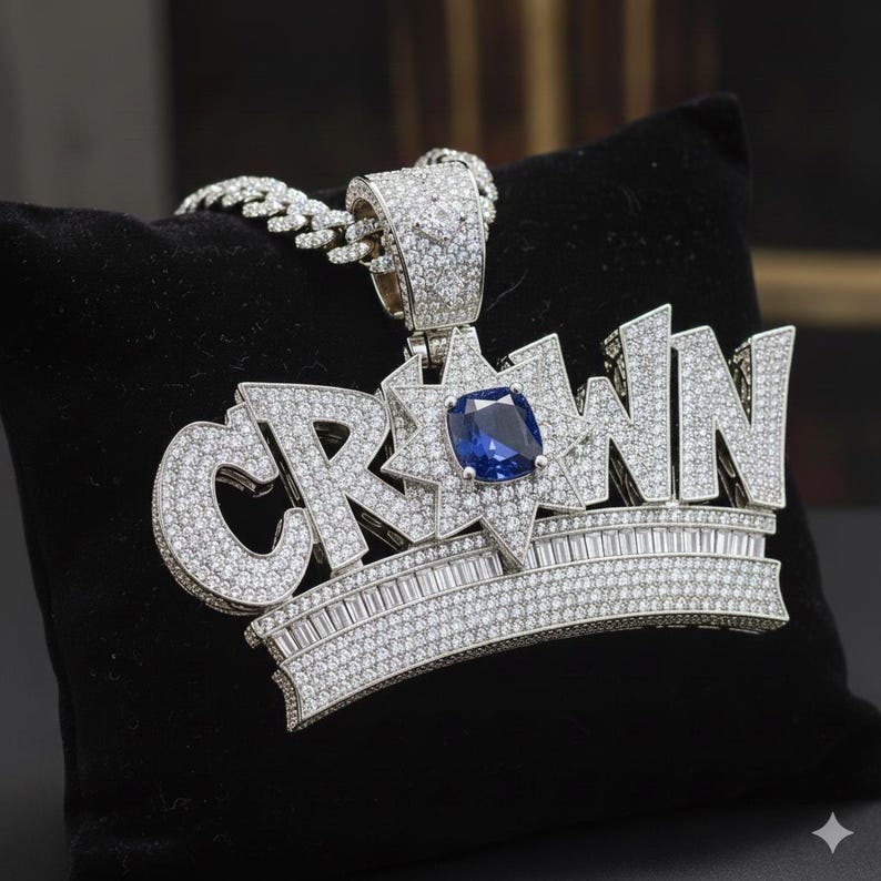 Hip Hop Pendant — 3D Crown Medallion, Yellow Gold Finish, 925 Sterling Silver
