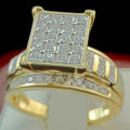 Bridal Ring Set — Princess Cut Art Deco Diamond, Yellow Gold Finish, 925 Sterling Silver (2-Piece)