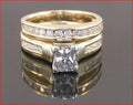 Bridal Ring Set — Princess Cut Art Deco Moissanite, Yellow Gold Finish, 925 Sterling Silver (2-Piece)