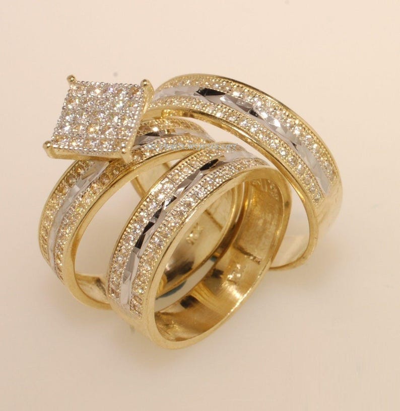 Bridal Trio Ring Set - Diamond, Two-Tone Gold Finish - view 1