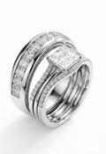 Bridal Trio Ring Set — Princess Cut Diamond, White Gold Finish, 925 Sterling Silver (3-Piece) - view 1