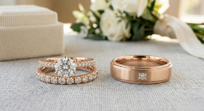 Bridal Trio Ring Set — Round Solitaire Diamond, White Gold Finish, 925 Sterling Silver (3-Piece) - view 3