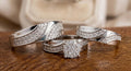 Bridal Trio Ring Set — Simulated Diamond, Yellow Gold Finish, 925 Sterling Silver (3-Piece) - view 1