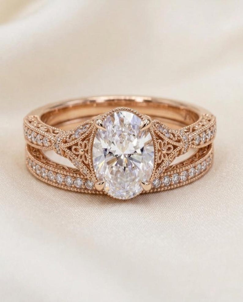 Bridal Ring Set — Oval Cut Moissanite Band