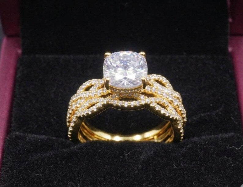 Bridal Ring Set — Cushion Cut Moissanite Infinity Swirl, Rose Gold Finish, 925 Sterling Silver (2-Piece)
